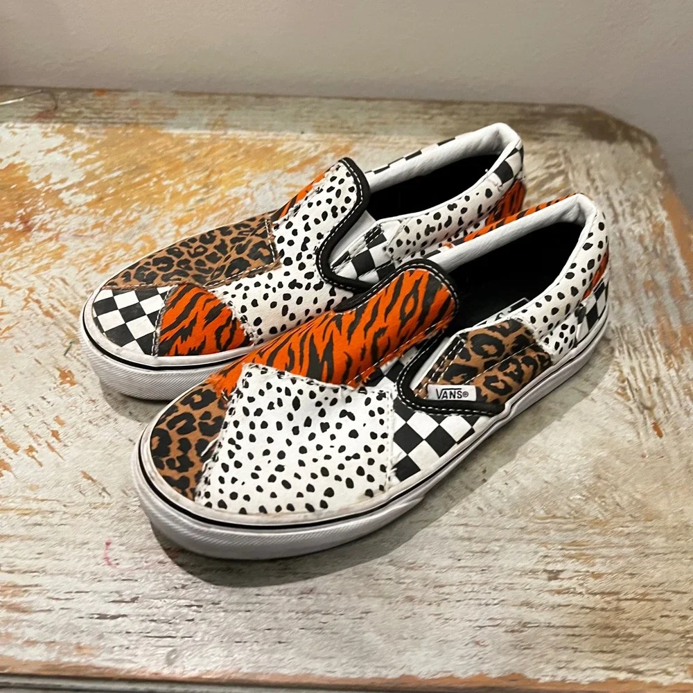 Vans Classic Slip-On Animal‎ Patchwork Sneakers Kids Juniors 4.0 Dalmatian Multi